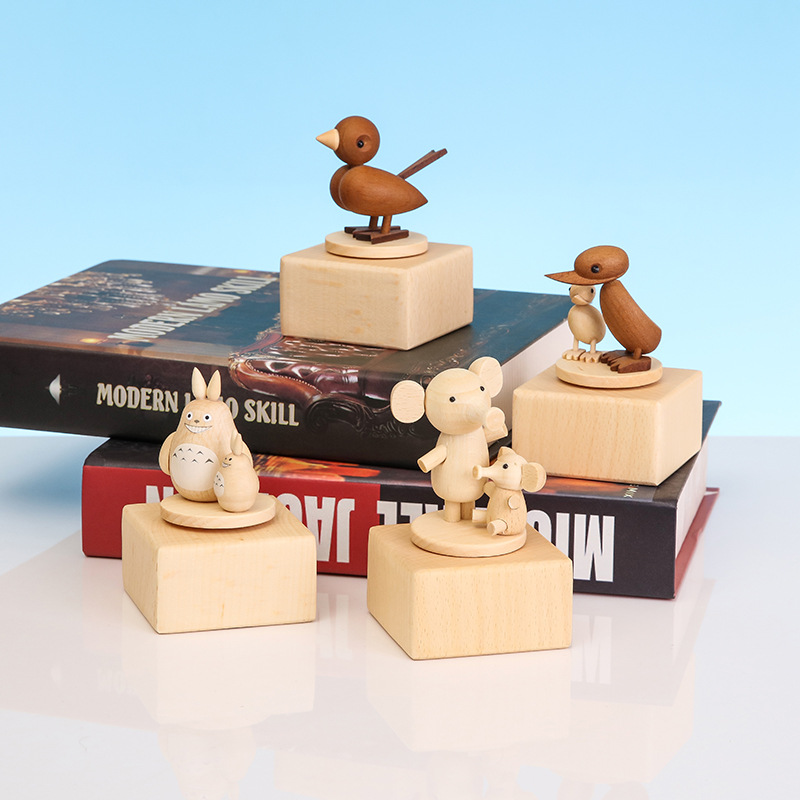 Mini Wooden Music Box Handmade Rotary Octave Box Cute Pet Animals Children's Valentine's Day Gifts Handicrafts And Ornaments