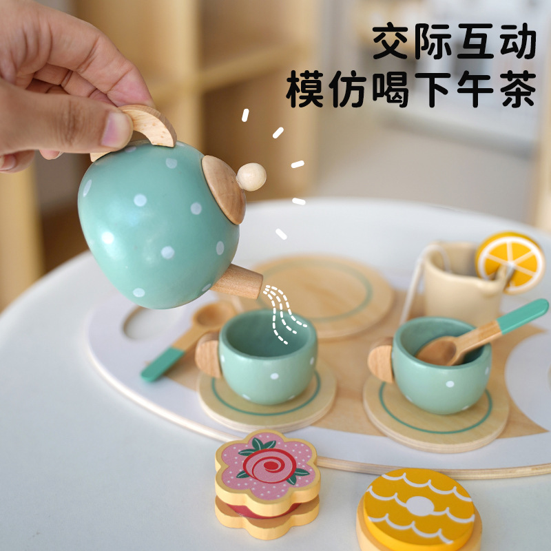 Wooden Game House Kitchenware Set Mini Simulated Tableware Baby Early Education Kitchen Toy Gift