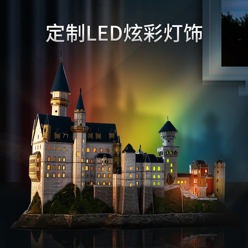 3d Puzzle Urban Architecture Led Lights New Swan Castle Children's Handmade Creative Model Diy Gift